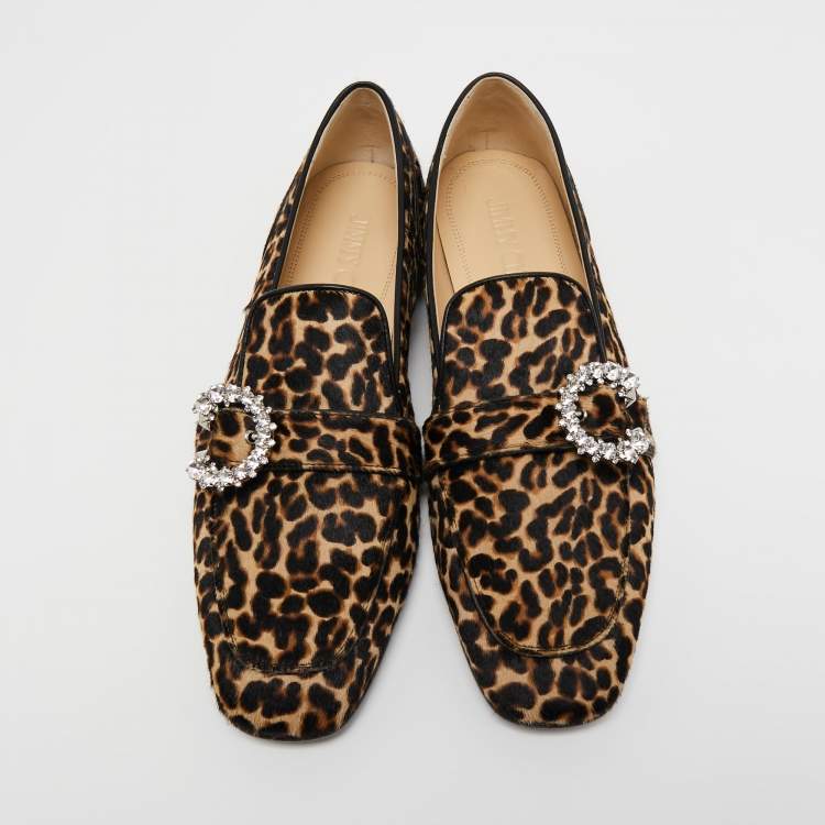 Pre Owned Jimmy Choo Brown/Black Calf Hair Mani Buckle Loafers Size 40
