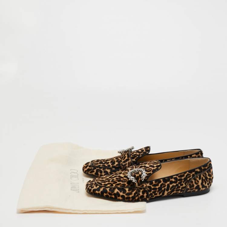 Pre Owned Jimmy Choo Brown/Black Calf Hair Mani Buckle Loafers Size 40