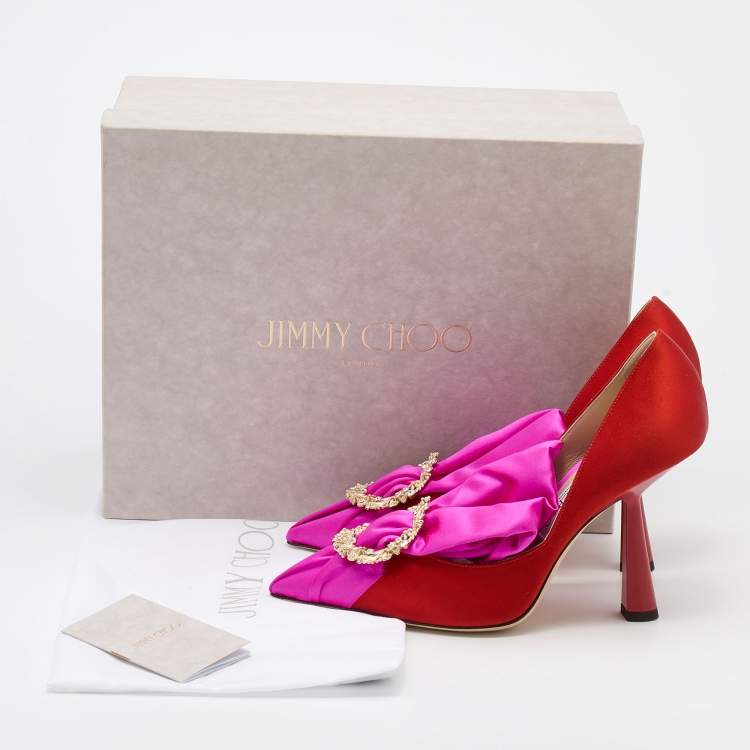 Pre Owned Jimmy Choo Orange/Pink Satin Lyz Embellished Pumps Size 38