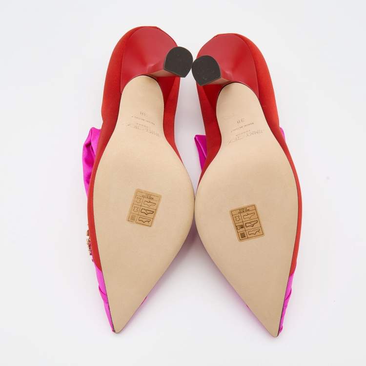 Pre Owned Jimmy Choo Orange/Pink Satin Lyz Embellished Pumps Size 38