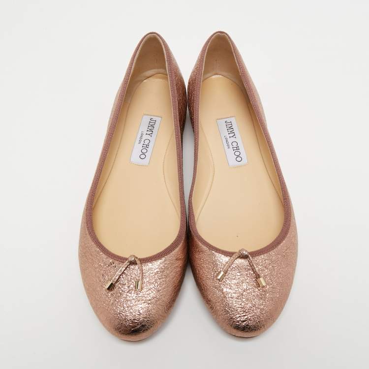 Pre Owned Jimmy Choo Metallic Pink Leather Ballet Flats Size 38.5