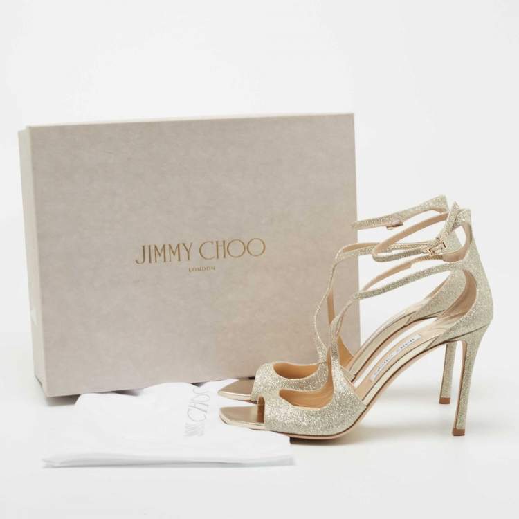 Pre Owned Jimmy Choo Metallic Silver Glitter and Leather Sandals Size 40