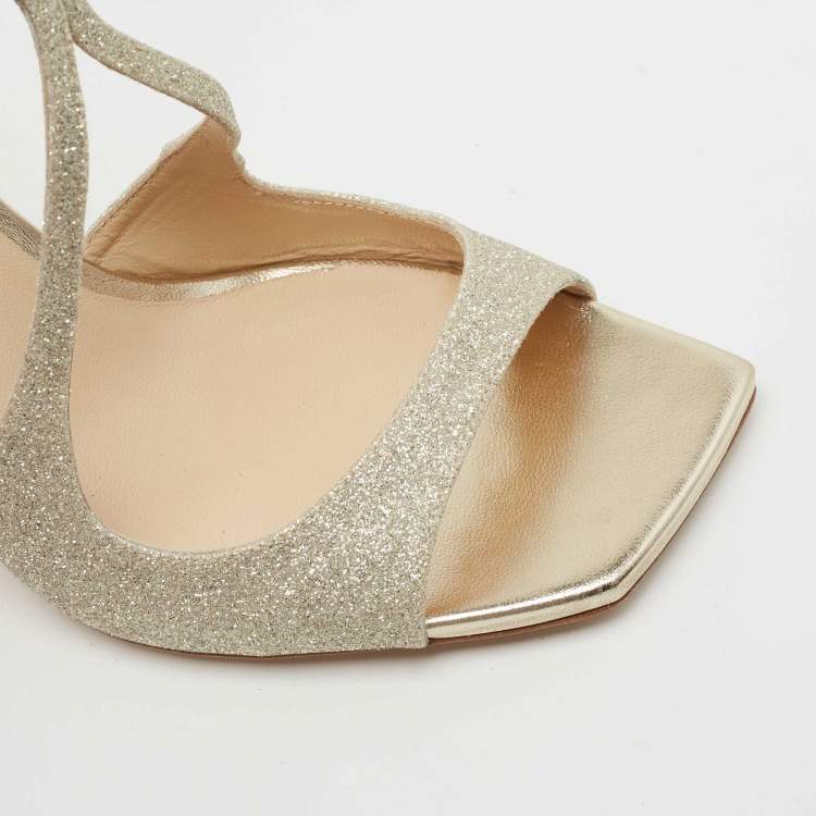 Pre Owned Jimmy Choo Metallic Silver Glitter and Leather Sandals Size 40