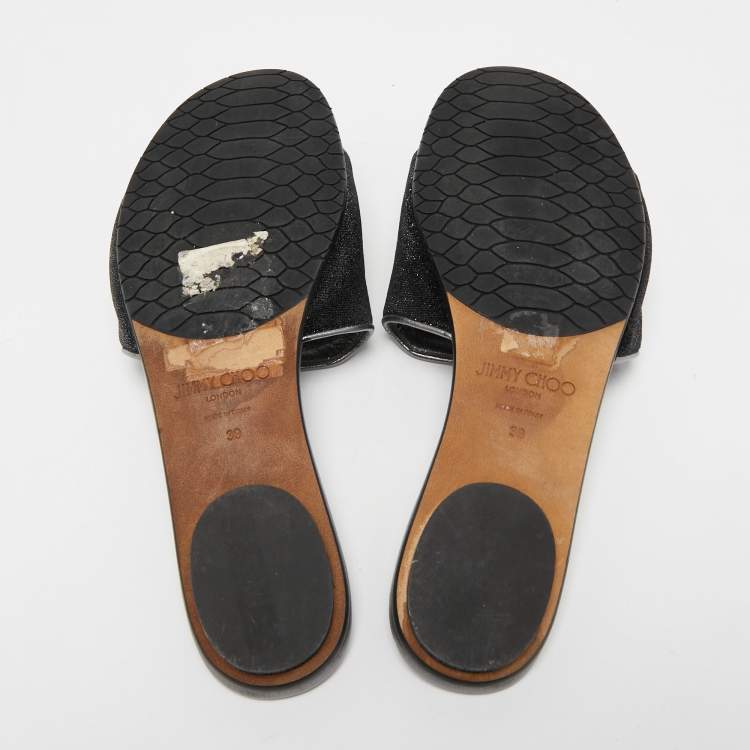 مملوكة مسبقًا Jimmy Choo Silver Glitter Velvet and Leather  Nanda Slides Size 39