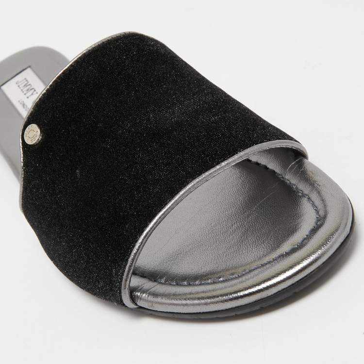 مملوكة مسبقًا Jimmy Choo Silver Glitter Velvet and Leather  Nanda Slides Size 39