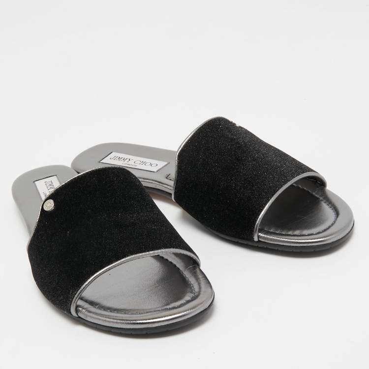 مملوكة مسبقًا Jimmy Choo Silver Glitter Velvet and Leather  Nanda Slides Size 39