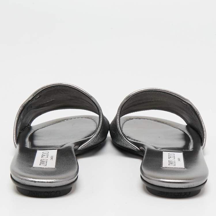 مملوكة مسبقًا Jimmy Choo Silver Glitter Velvet and Leather  Nanda Slides Size 39