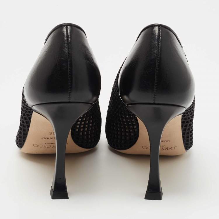 Pre Owned Jimmy Choo Black Leather and Mesh Pointed Toe Pumps Size 38