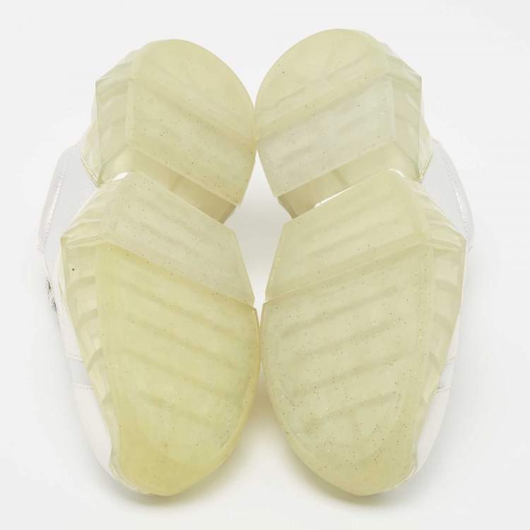 Pre Owned Jimmy Choo Silver/White Leather Diamond Sneakers Size 37