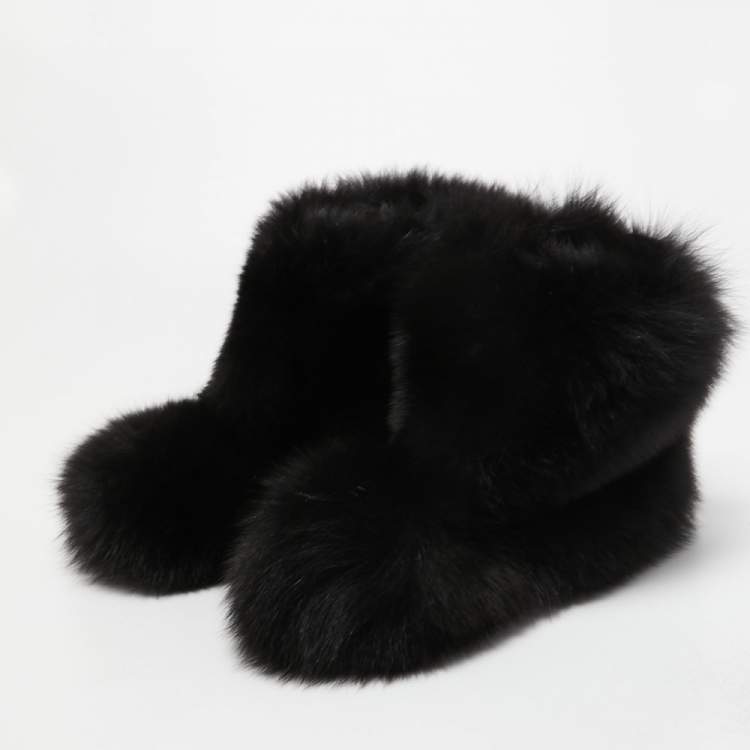 Pre Owned Jimmy Choo Black Fox Fur Ankle Boots Size 39