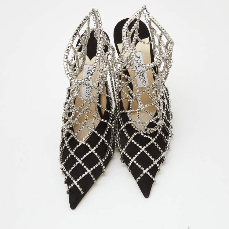 Pre Owned Jimmy Choo Black Suede Scotty Crystal Embellished Pointed Toe Booties Size 42