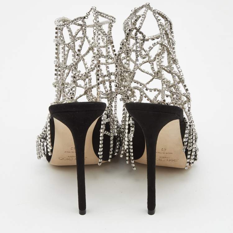 Pre Owned Jimmy Choo Black Suede Scotty Crystal Embellished Pointed Toe Booties Size 42