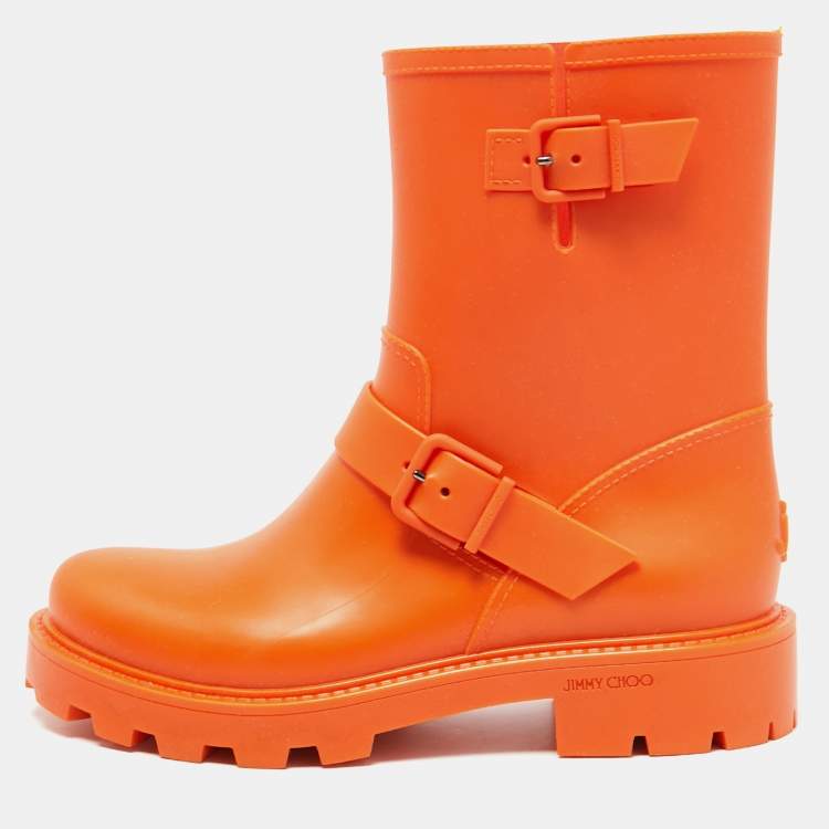 Pre Owned Jimmy Choo Orange Rubber Rain Boots Size 42