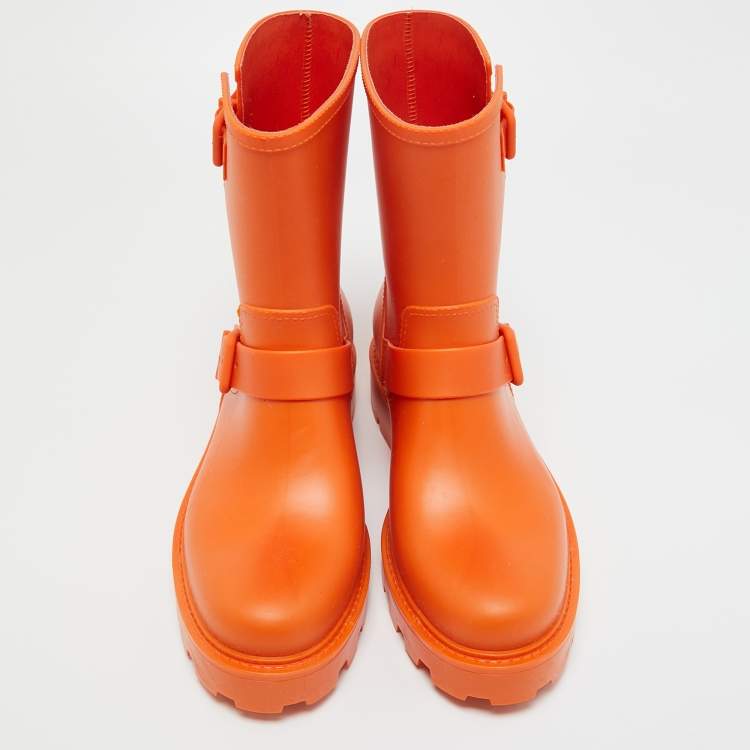 Pre Owned Jimmy Choo Orange Rubber Rain Boots Size 42