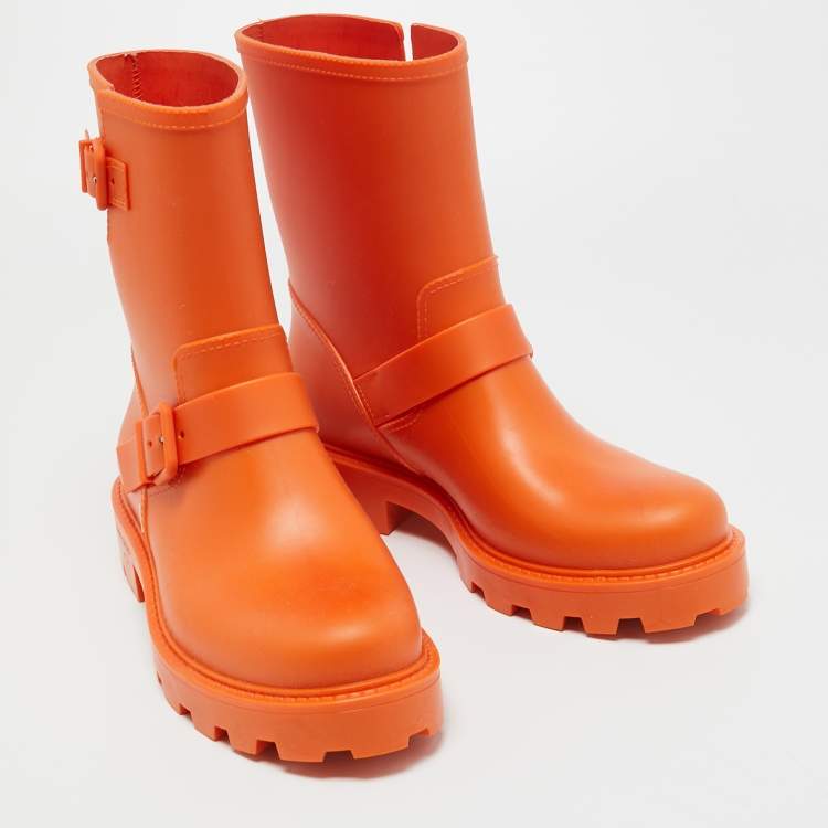 Pre Owned Jimmy Choo Orange Rubber Rain Boots Size 42