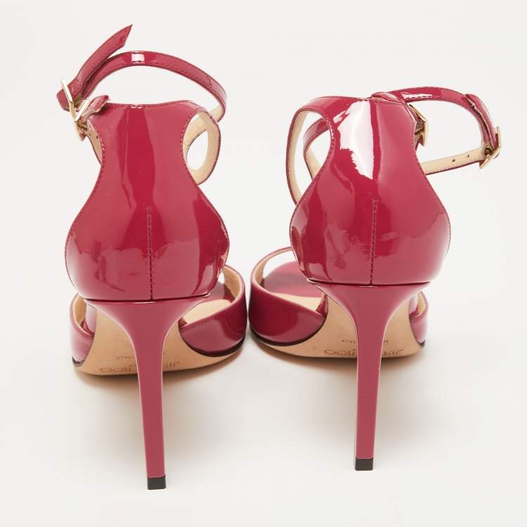 Pre Owned Jimmy Choo Pink Patent Leather Lane Ankle Strap Sandals Size 36