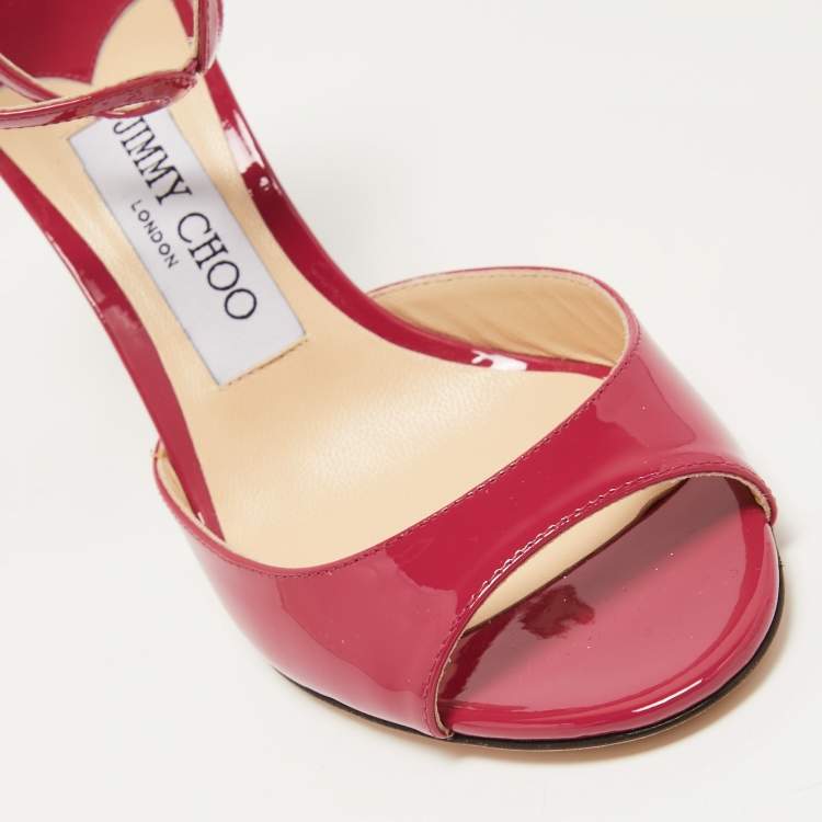 Pre Owned Jimmy Choo Pink Patent Leather Lane Ankle Strap Sandals Size 36