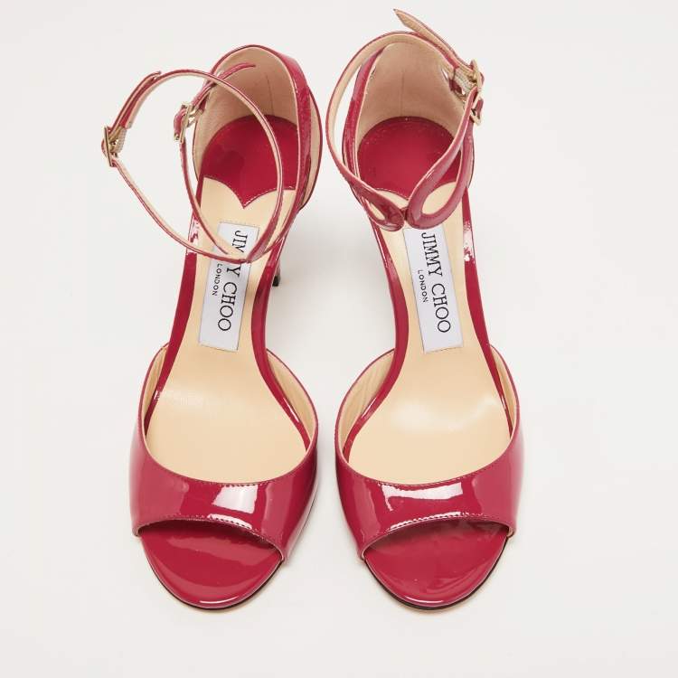 Pre Owned Jimmy Choo Pink Patent Leather Lane Ankle Strap Sandals Size 36