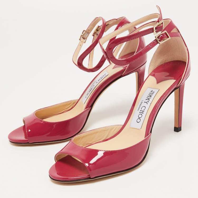 Pre Owned Jimmy Choo Pink Patent Leather Lane Ankle Strap Sandals Size 36