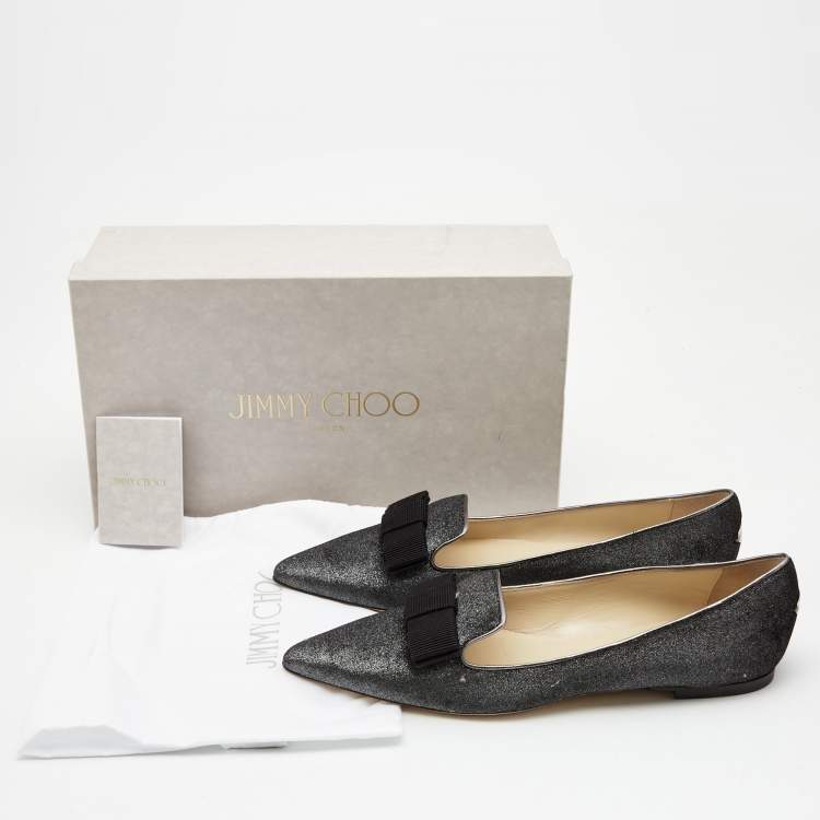 Pre Owned Jimmy Choo Grey Velvet Gala Bow Loafers Size 40