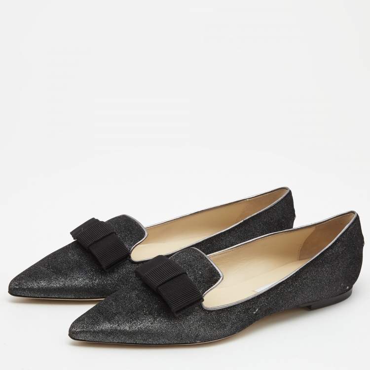 Pre Owned Jimmy Choo Grey Velvet Gala Bow Loafers Size 40