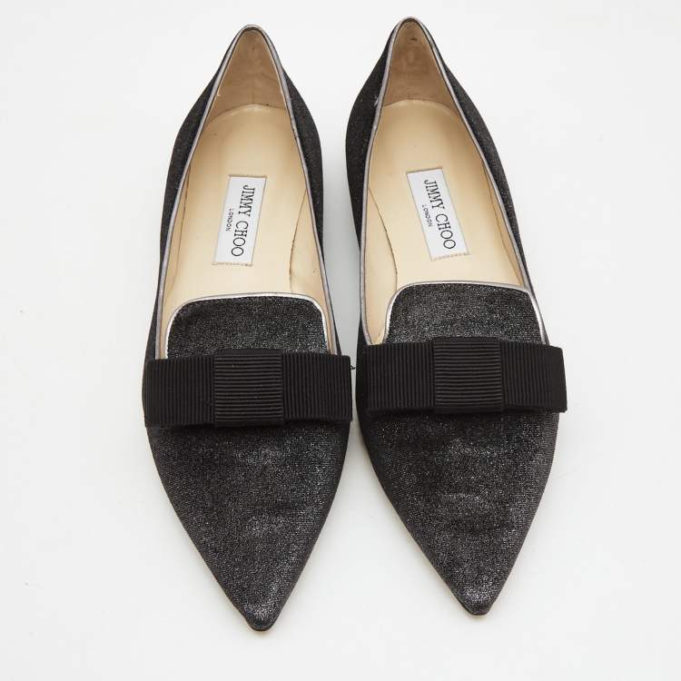 Pre Owned Jimmy Choo Grey Velvet Gala Bow Loafers Size 40