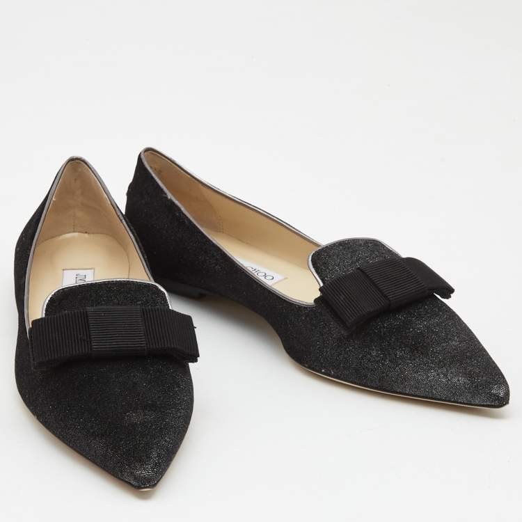 Pre Owned Jimmy Choo Grey Velvet Gala Bow Loafers Size 40