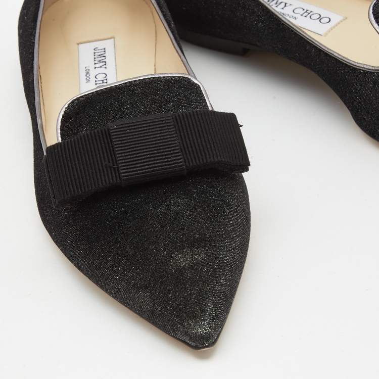 Pre Owned Jimmy Choo Grey Velvet Gala Bow Loafers Size 40