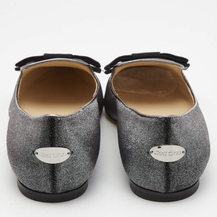Pre Owned Jimmy Choo Grey Velvet Gala Bow Loafers Size 40