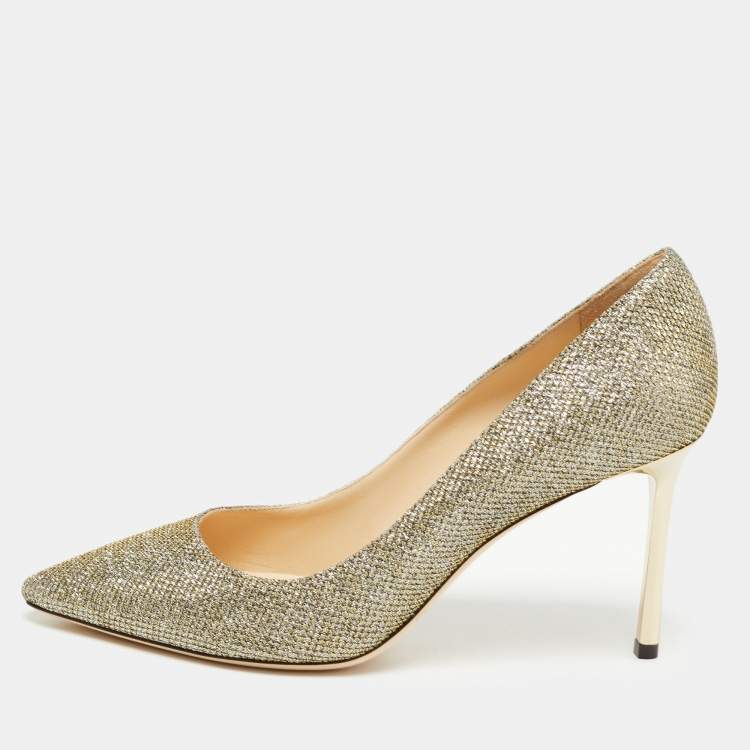 Pre Owned Jimmy Choo Metallic Lurex Fabric Romy Pumps Size 38
