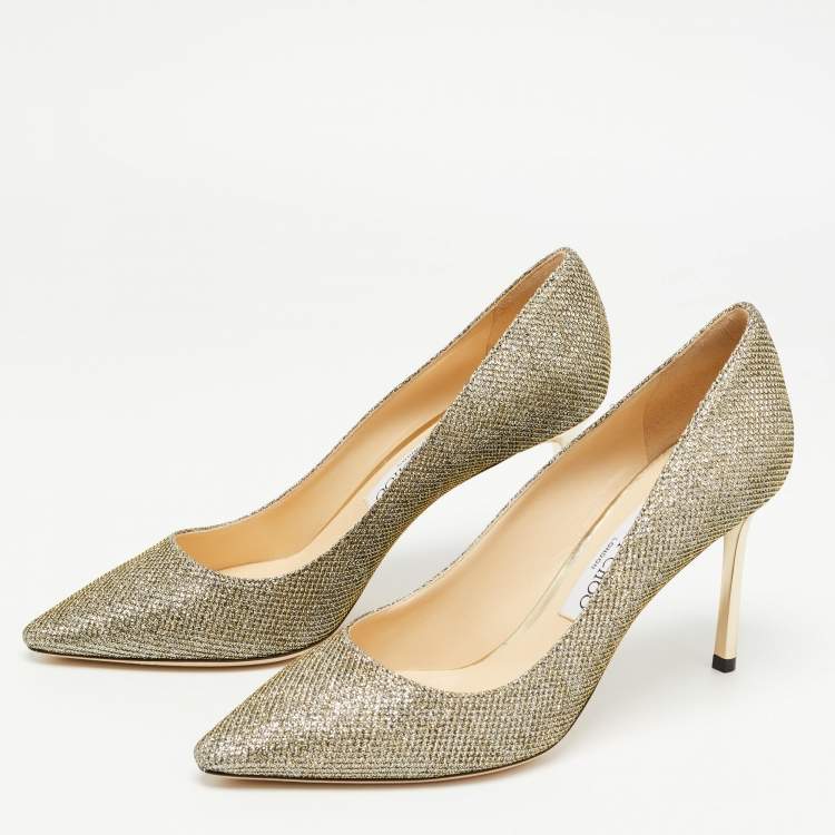 Pre Owned Jimmy Choo Metallic Lurex Fabric Romy Pumps Size 38