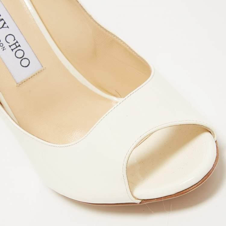 Pre Owned Jimmy Choo Off White Patent Leather Baxen Wedge Pumps Size 41