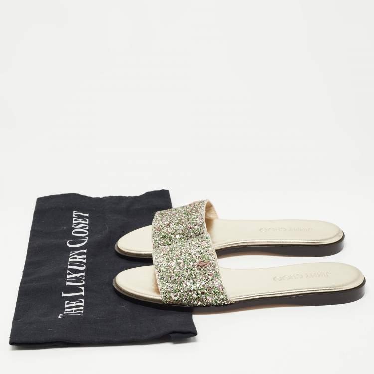 Pre Owned Jimmy Choo Multicolor Glitter Minea JC Flat Slides Size 36