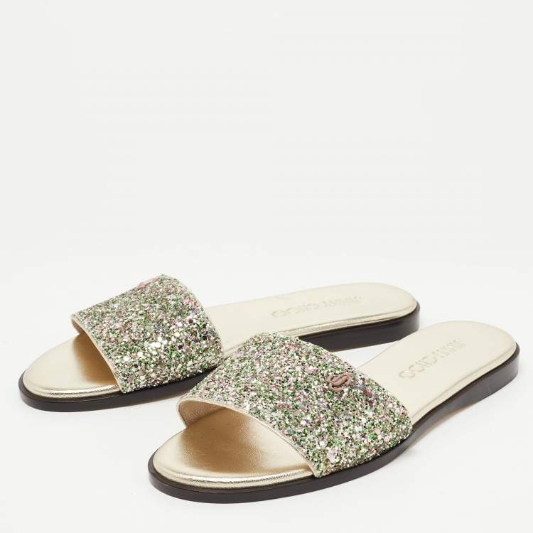 Pre Owned Jimmy Choo Multicolor Glitter Minea JC Flat Slides Size 36