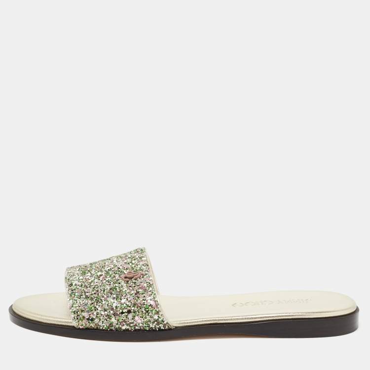 Jimmy Choo Multicolor Glitter Minea JC Flat Slides Size 36 Jimmy Choo ...