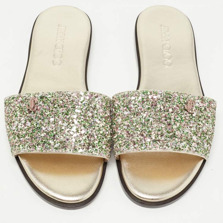 Pre Owned Jimmy Choo Multicolor Glitter Minea JC Flat Slides Size 36