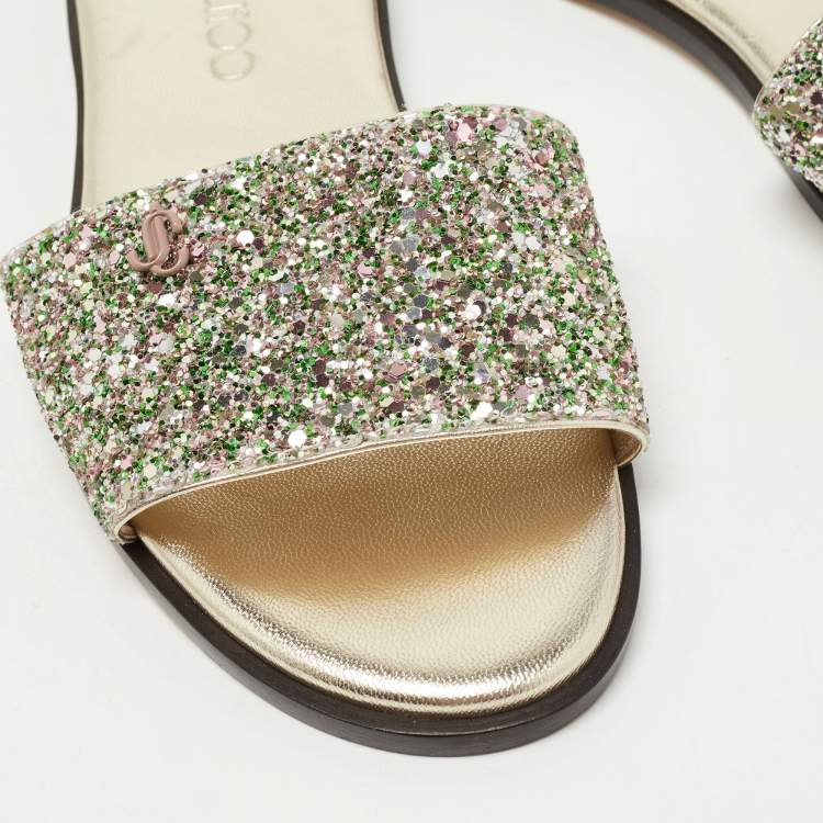 Pre Owned Jimmy Choo Multicolor Glitter Minea JC Flat Slides Size 36