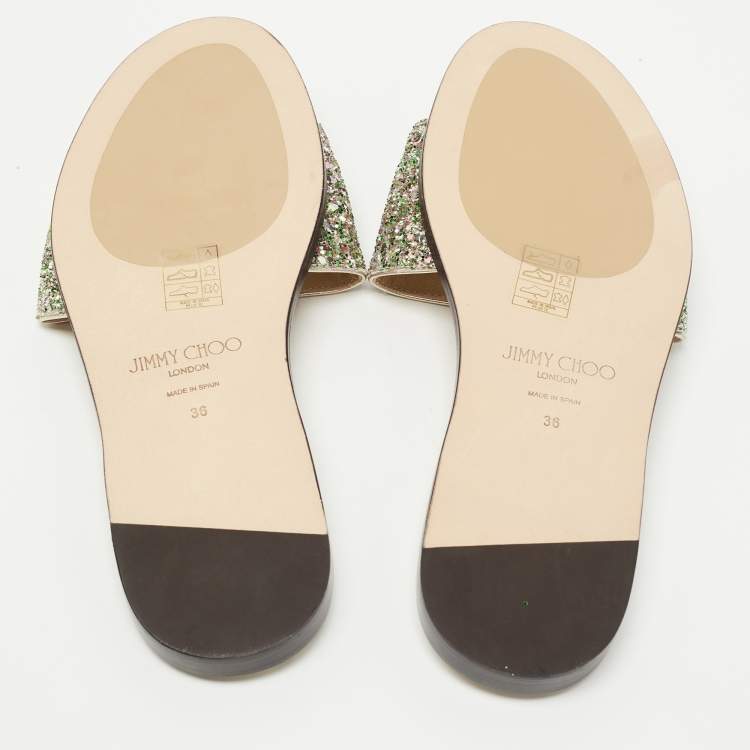 Pre Owned Jimmy Choo Multicolor Glitter Minea JC Flat Slides Size 36