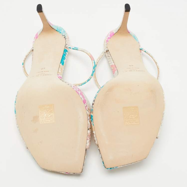 Pre Owned Jimmy Choo Multicolor Snakeskin Embossed Leather Anise Slide Sandal Size 40