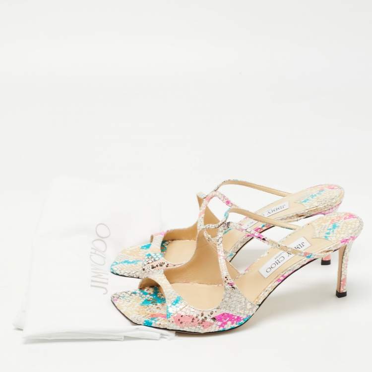 Pre Owned Jimmy Choo Multicolor Snakeskin Embossed Leather Anise Slide Sandal Size 40