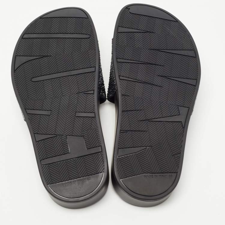 Pre Owned Jimmy Choo Black Crystal Embellished Suede Rey Slides Size 35