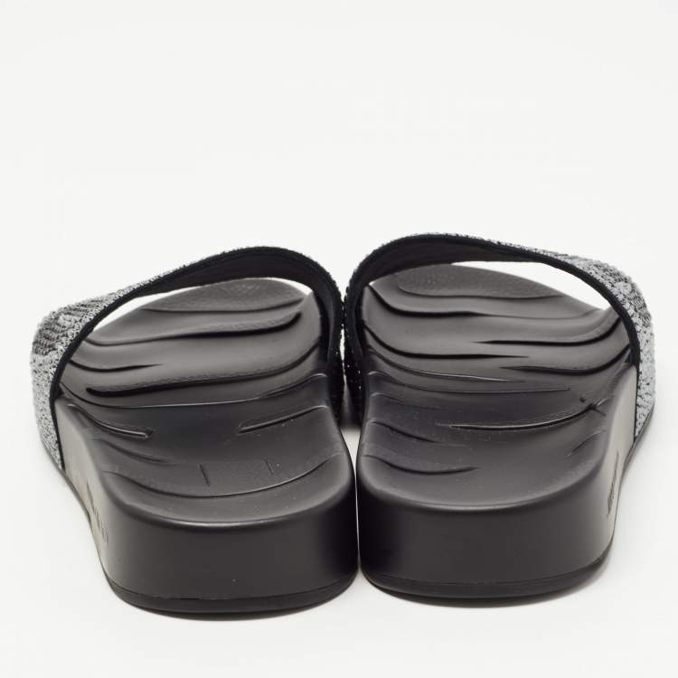 Pre Owned Jimmy Choo Black Crystal Embellished Suede Rey Slides Size 35