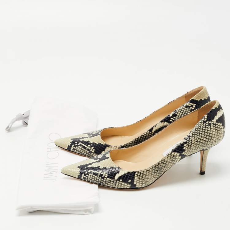 Pre Owned Jimmy Choo Beige/Black Python Embossed Leather Romy  Pumps Size 39.5