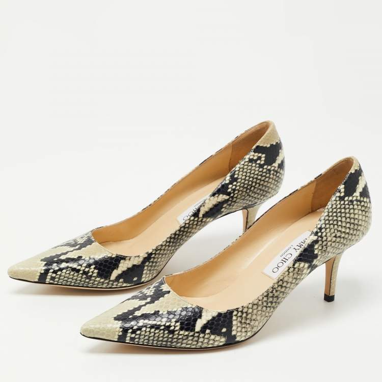 Pre Owned Jimmy Choo Beige/Black Python Embossed Leather Romy  Pumps Size 39.5