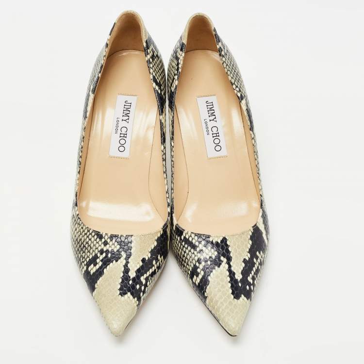 Pre Owned Jimmy Choo Beige/Black Python Embossed Leather Romy  Pumps Size 39.5