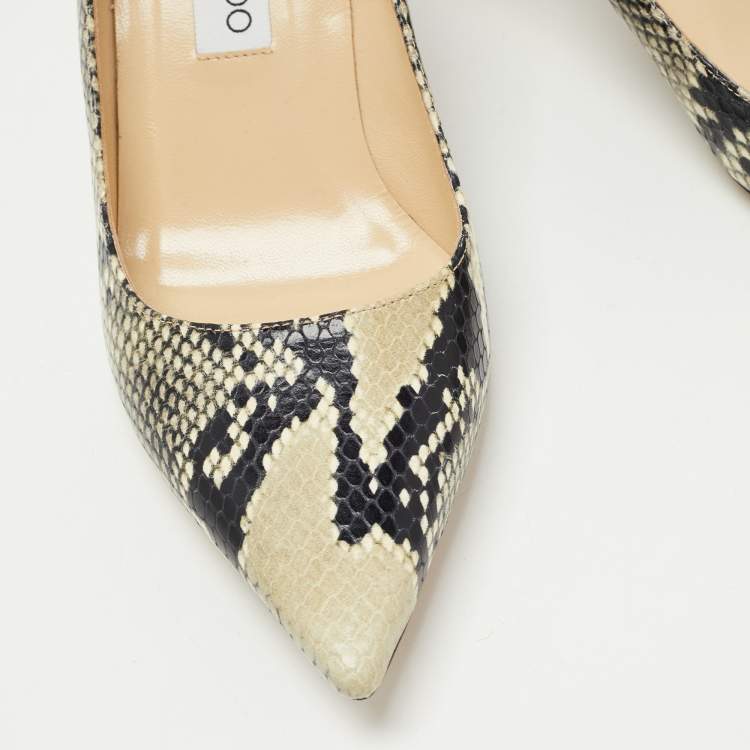 Pre Owned Jimmy Choo Beige/Black Python Embossed Leather Romy  Pumps Size 39.5