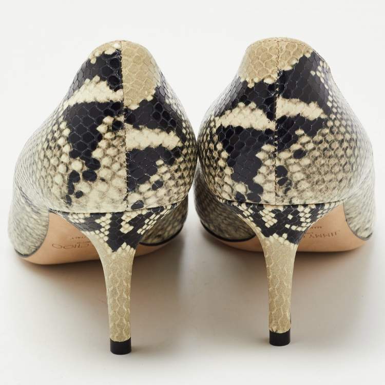 Pre Owned Jimmy Choo Beige/Black Python Embossed Leather Romy  Pumps Size 39.5