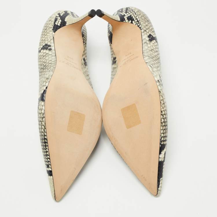 Pre Owned Jimmy Choo Beige/Black Python Embossed Leather Romy  Pumps Size 39.5