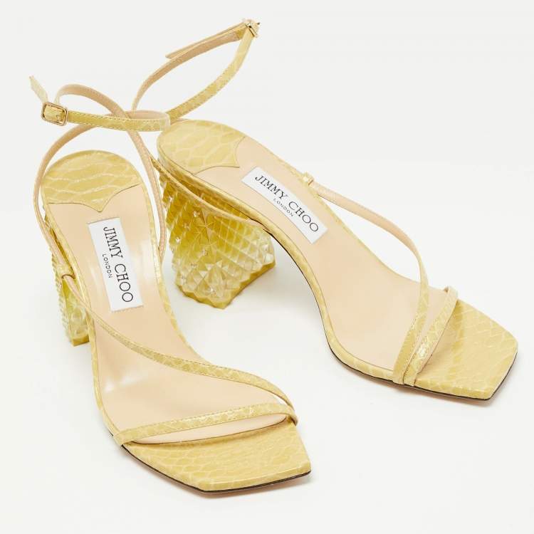Pre Owned Jimmy Choo Yellow Python Embossed Leather Art Sandals Size 40.5