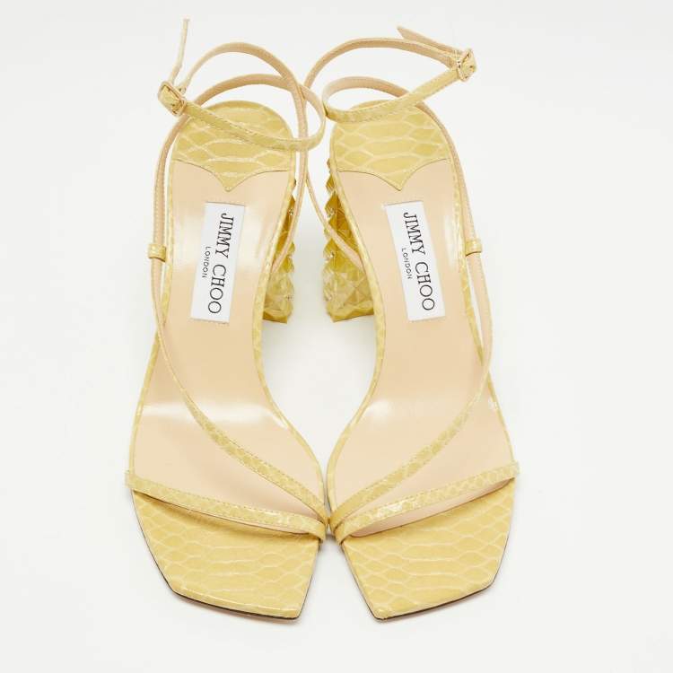 Pre Owned Jimmy Choo Yellow Python Embossed Leather Art Sandals Size 40.5